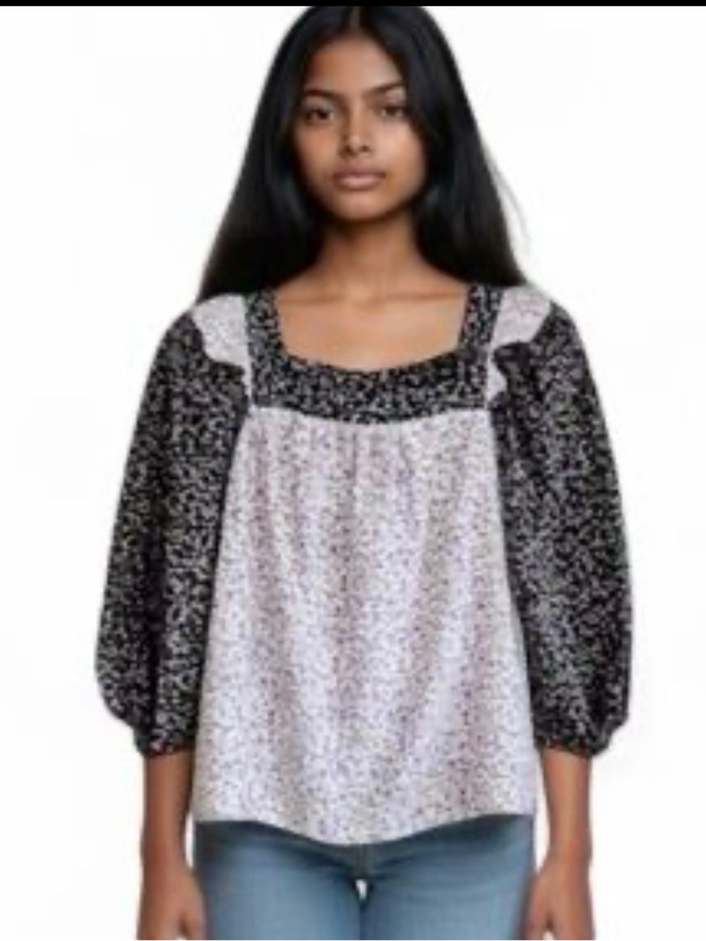 Carolina Belle Floral Patchwork Square-Neck Blouse - size small # 1099